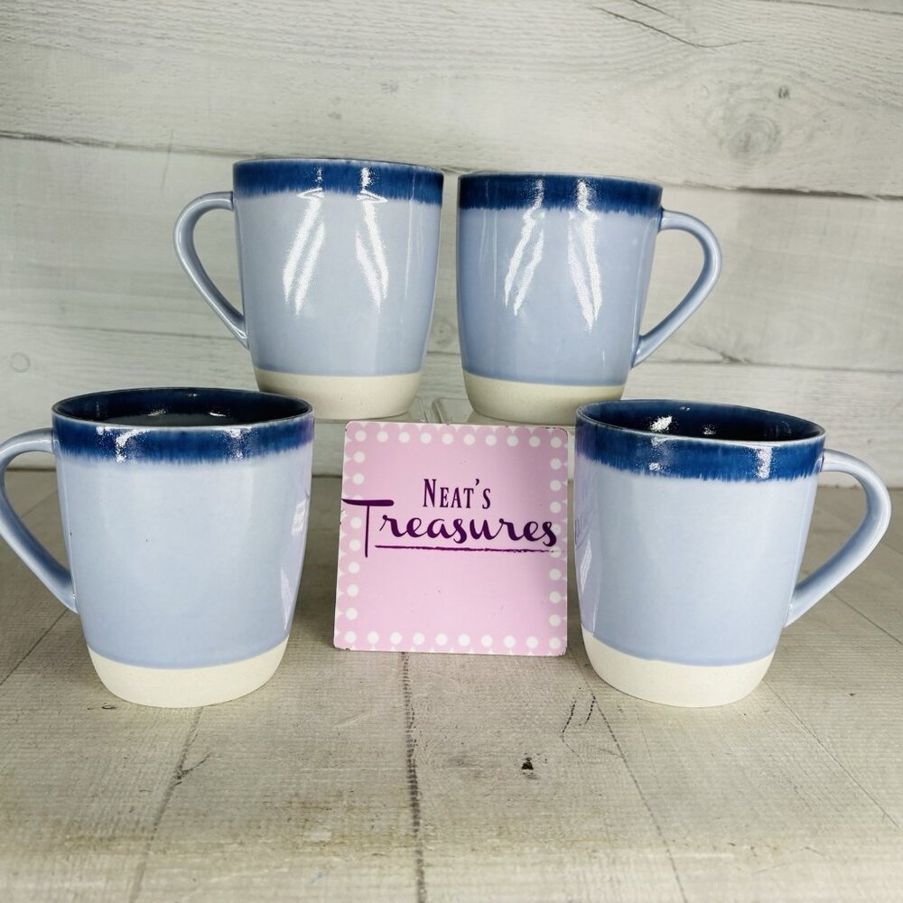 Project 62 Target VALETTA Dark Blue Drip Band Porcelain 14oz Cups Mugs Set of 4